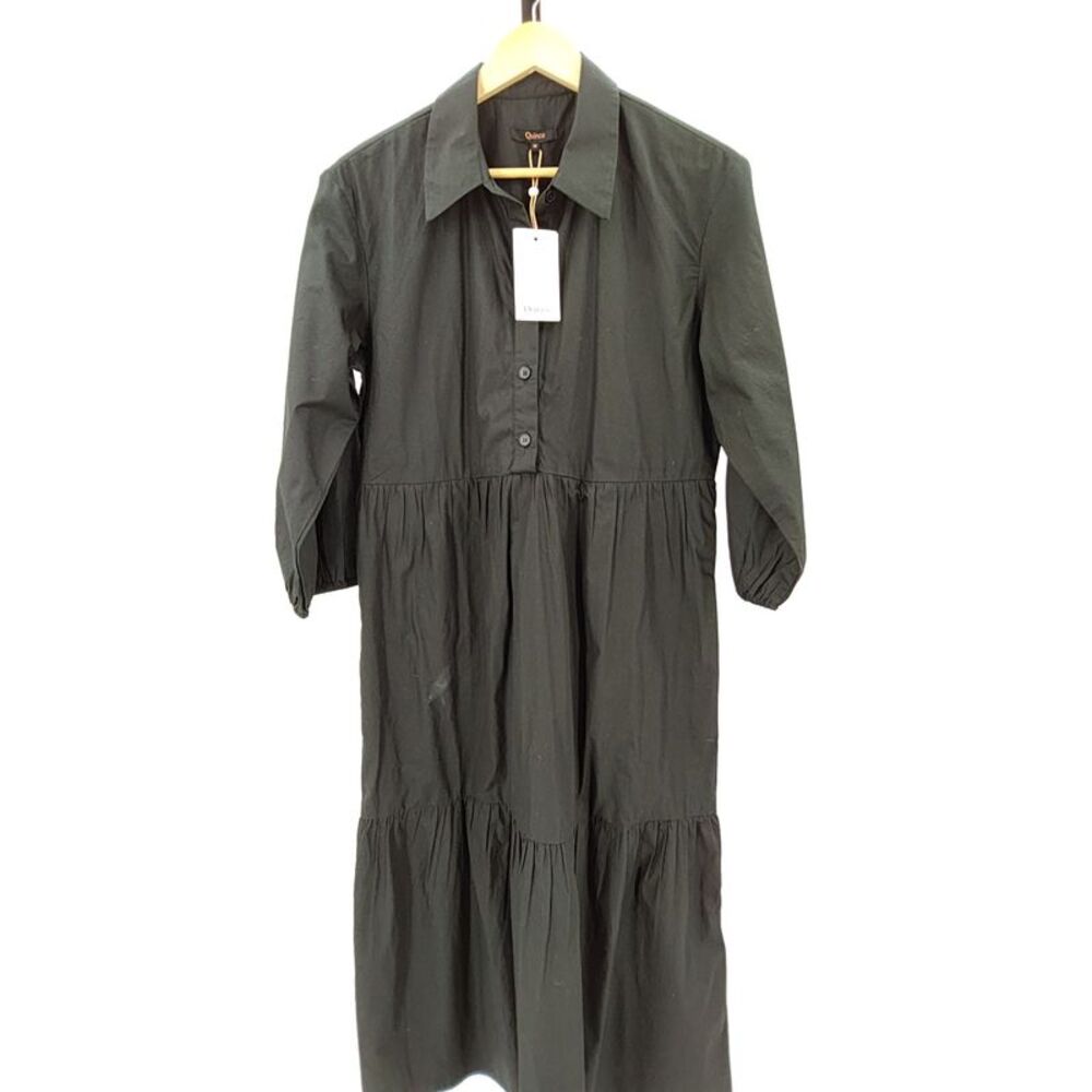 Quince Black Tiered Button-Front Shirt Dress